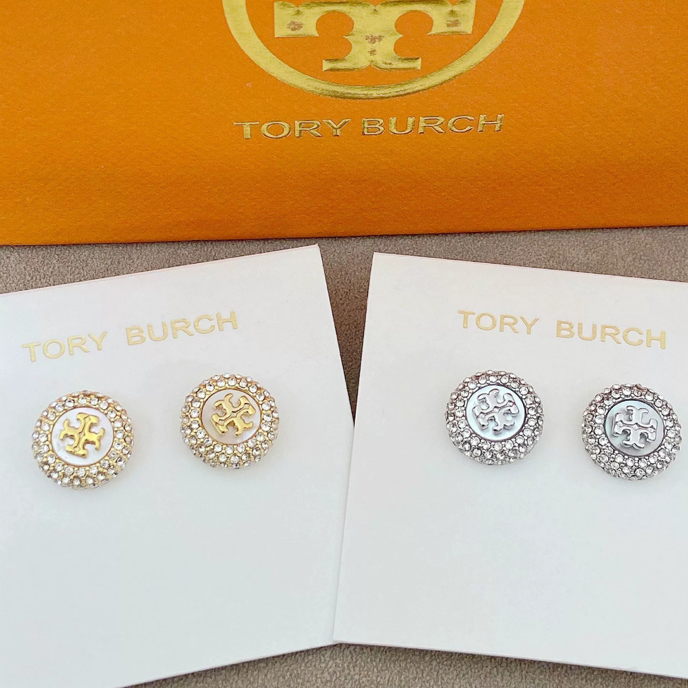 Tory Burch Polished Cutout Flat Planet Full Diamond Stud Earrings
